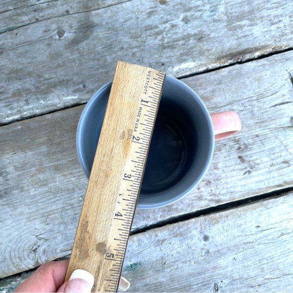 Ranmaru Japan Stoneware Mug Pamona Peach 14oz Pink Gray Embossed Rings - Picture 5 of 6